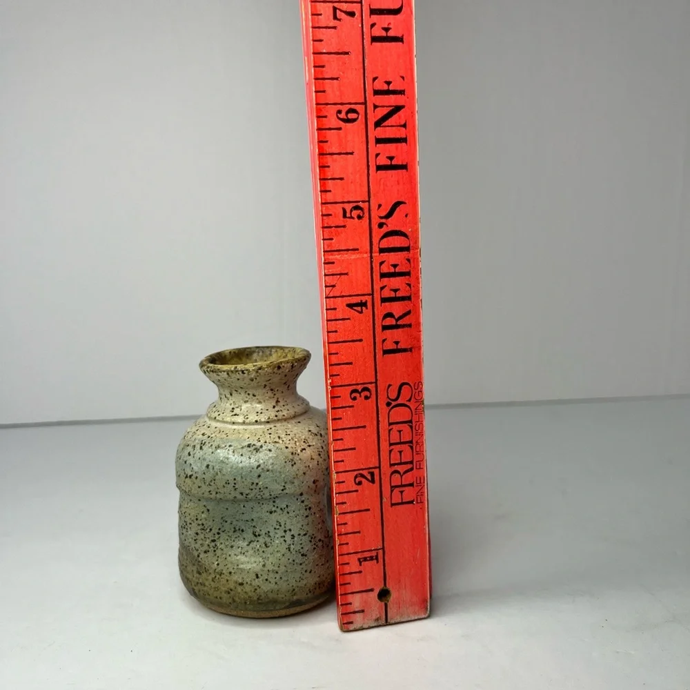Vintage mid-century stoneware vase hand painted‎ abstract organic shape
